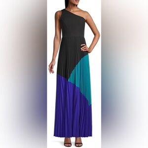 Aidan by Aidan Mattox Colorblock One-Shoulder Gown